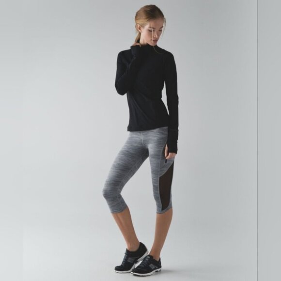 Lululemon Sun Runner Crop Leggings Space Dye Gray Black Cropped Size 8 Workout - Picture 11 of 11